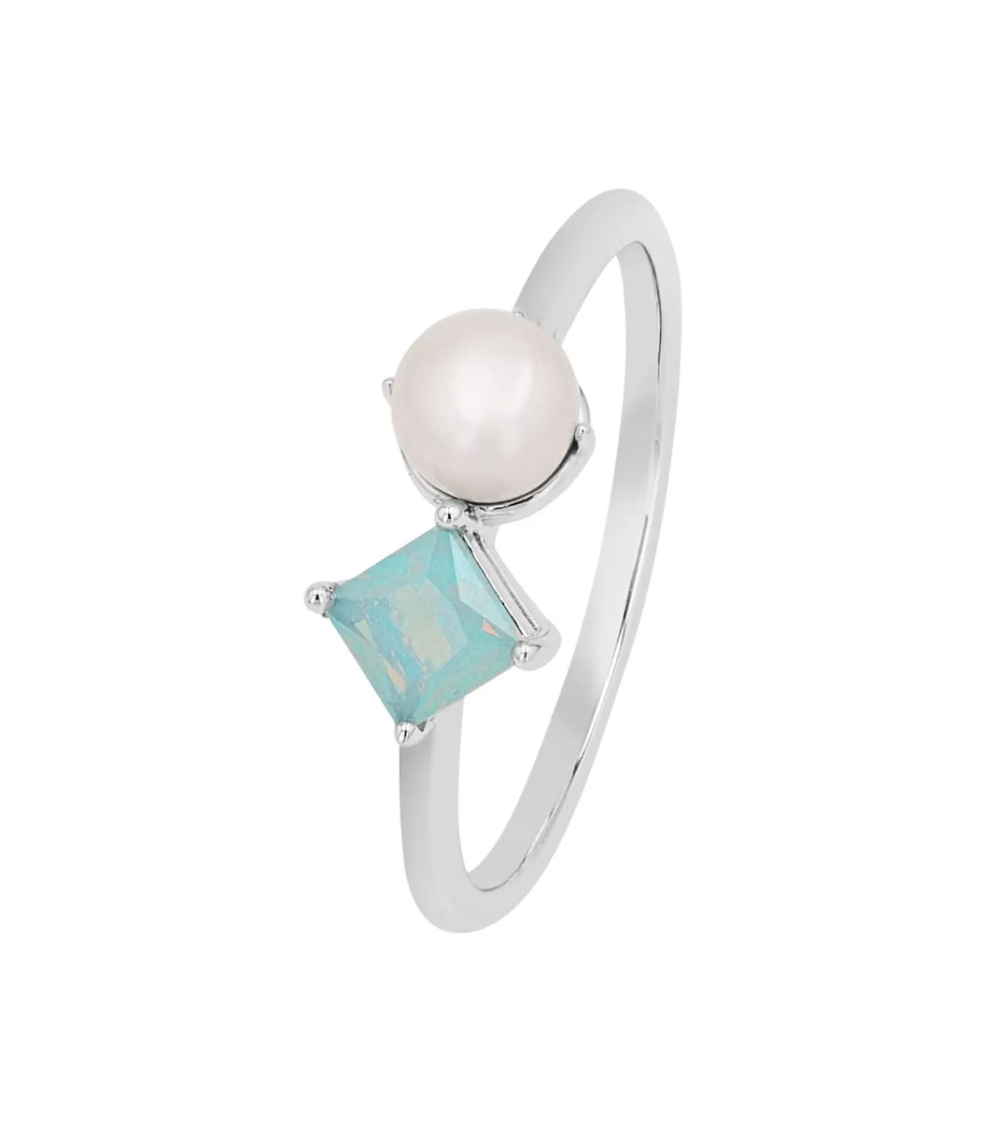NOELANI Ring voor dames, 925 sterling zilver, synthetische edelsteen, gekweekte zoetwaterparel silver New