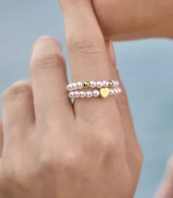 Amor Ring voor dames, roestvrij staal, glaskraal | hartje gold Discount