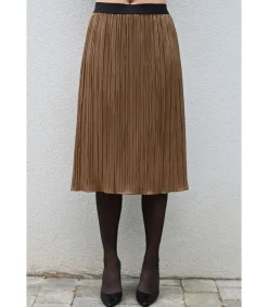 BLEU D'AZUR ROCKIE GEPLOOIDE MIDI ROK BRONS GLANZEND bronze Online