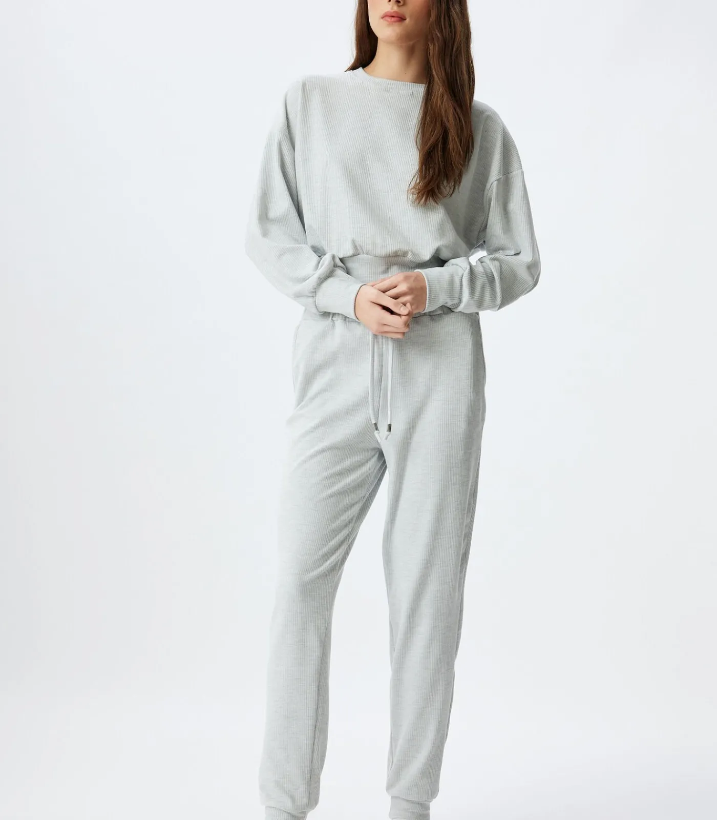 Koton Ronde kraag Lange mouw Pyjama'S Gebreide Top gray Online