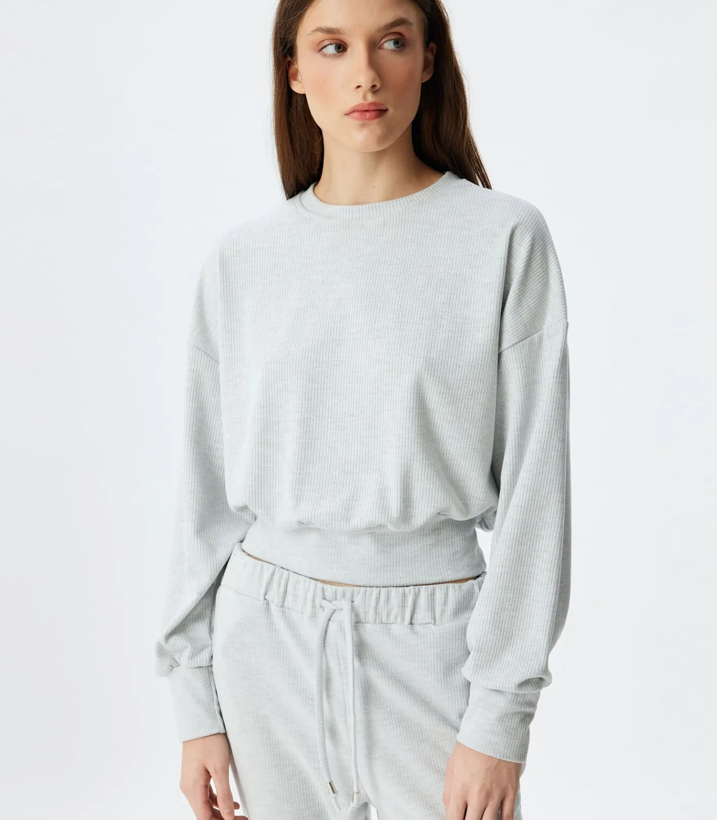 Koton Ronde kraag Lange mouw Pyjama'S Gebreide Top gray Online