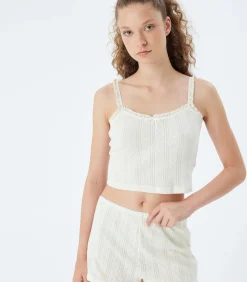 Koton Ronde kraag Mouwloos Tanktop offWhite