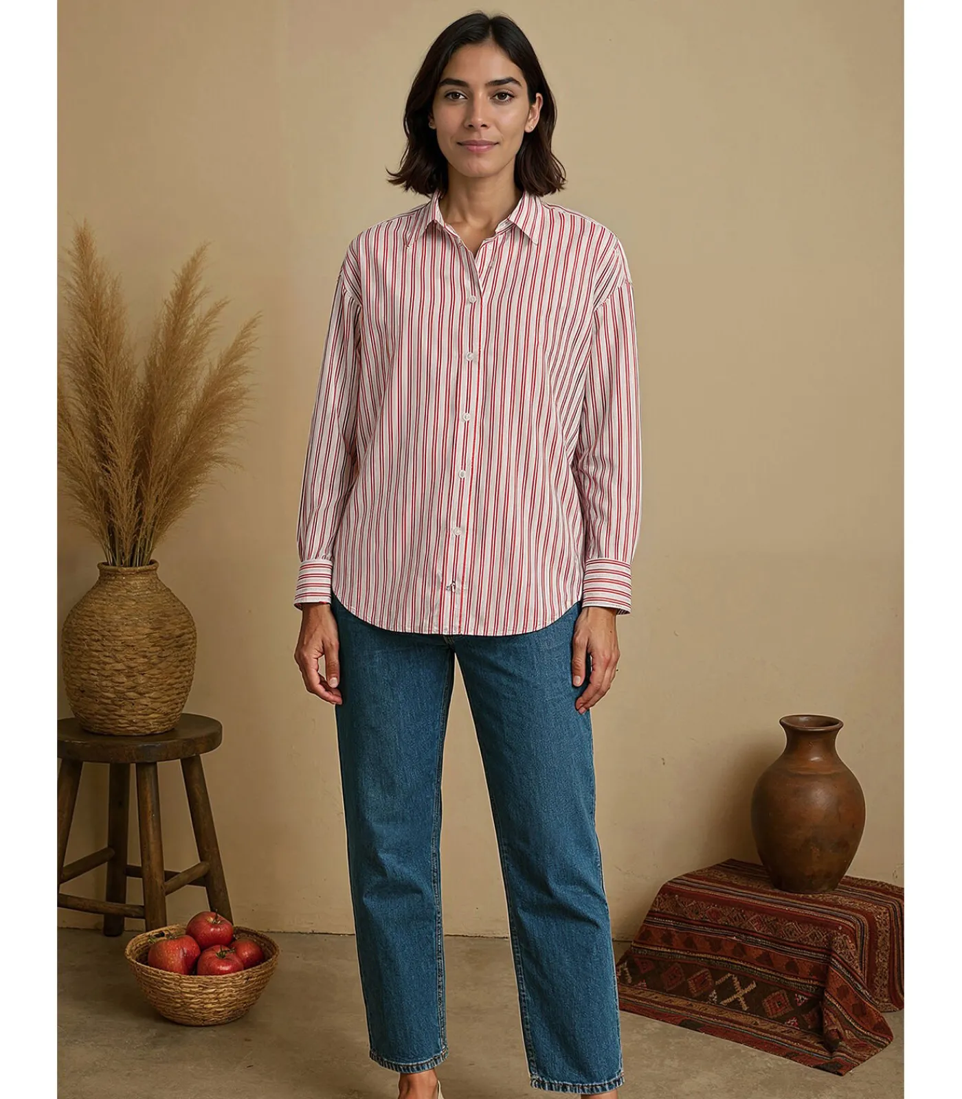 J&JOY Rood en zwart gevoerde damesblouse multicolor Best