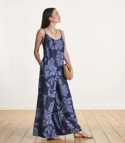 La Fée Maraboutée Ruimvallende blauwe jumpsuit met bloemenprint en bandjes blueJeans Outlet