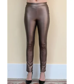 BLEU D'AZUR RUTH Broek met leerlook in bronsgoud bronze Sale