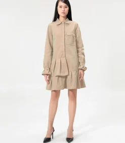 Smart & Joy Safari Jurk met geplooide basques en lange mouwen beige Sale