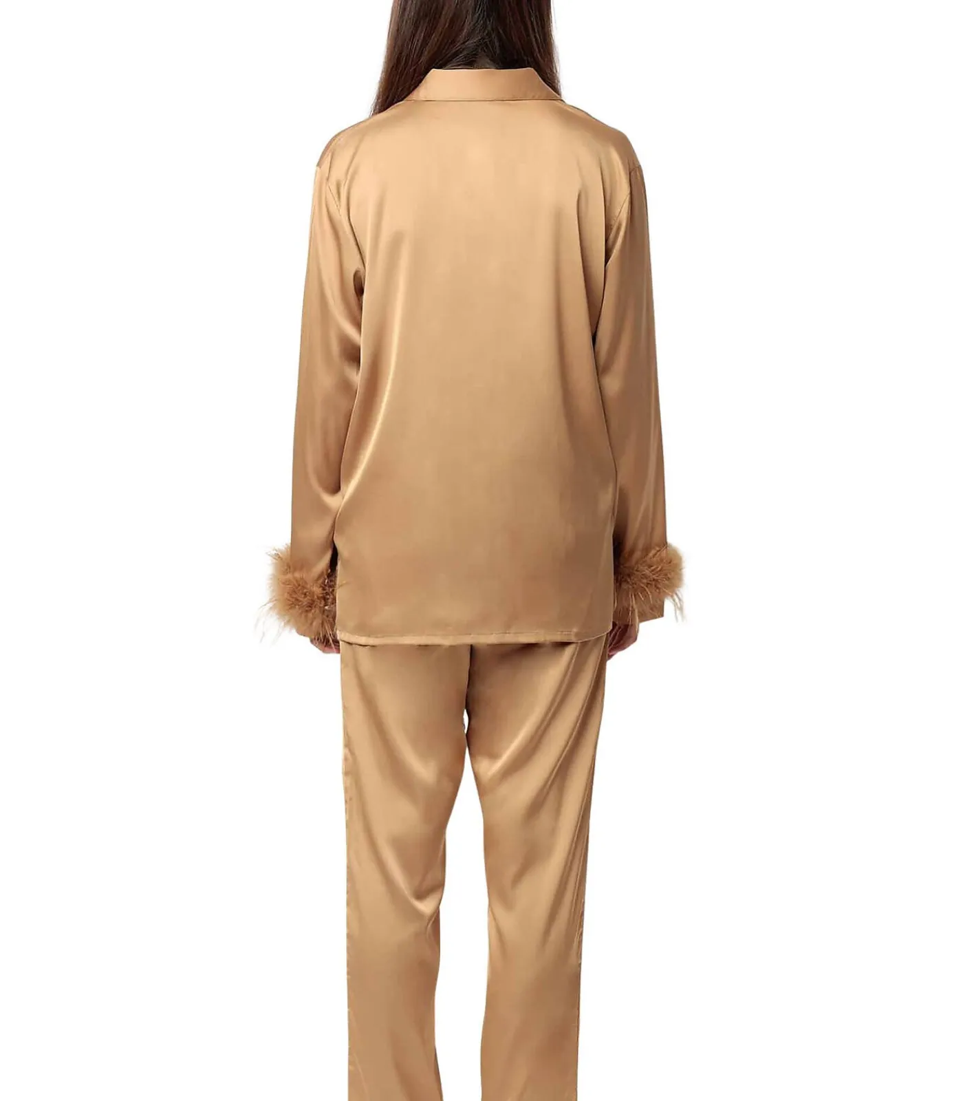 ADMAS Satijnen pyjama met afneembaar overhemd en veren broek gold Discount