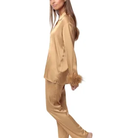 ADMAS Satijnen pyjama met afneembaar overhemd en veren broek gold Discount