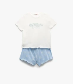 Koton Set Korte Pijama van Katoen met Schelpenprint blue Clearance