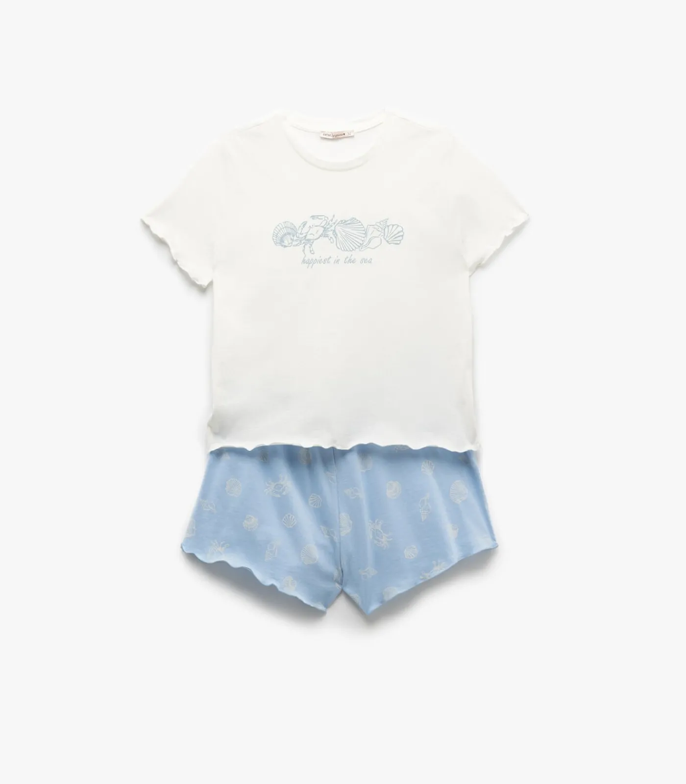 Koton Set Korte Pijama van Katoen met Schelpenprint blue Clearance