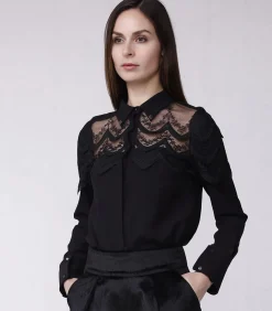 Smart & Joy Shirt met kanten juk black New
