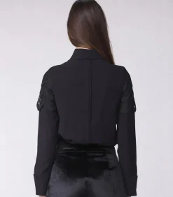 Smart & Joy Shirt met kanten juk black New
