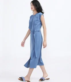 Smart & Joy Side Tie minimalistische midi -jurk blue Outlet