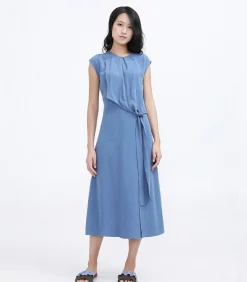 Smart & Joy Side Tie minimalistische midi -jurk blue Outlet