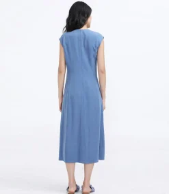 Smart & Joy Side Tie minimalistische midi -jurk blue Outlet