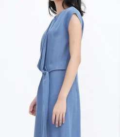 Smart & Joy Side Tie minimalistische midi -jurk blue Outlet