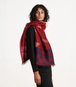 La Fée Maraboutée Sjaal van jacquard met rode vogel red Hot