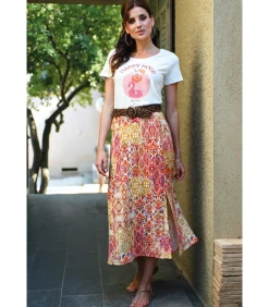 BLEU D'AZUR SOSO - ROK VAN CRÊPE VISCOSE MET PRINT multicolor New