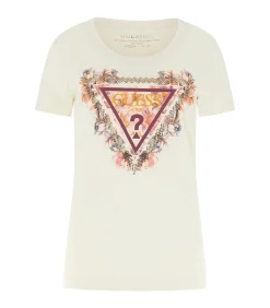 GUESS Ss Triangle Flowers Tee beige Hot