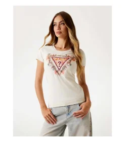 GUESS Ss Triangle Flowers Tee beige Hot