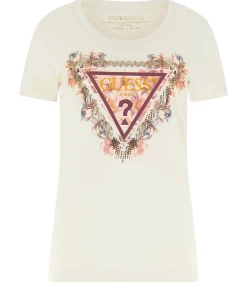 GUESS Ss Triangle Flowers Tee beige Hot