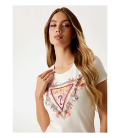 GUESS Ss Triangle Flowers Tee beige Hot