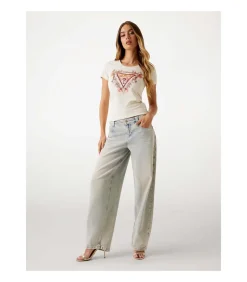 GUESS Ss Triangle Flowers Tee beige Hot
