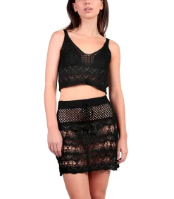 ADMAS Strand gehaakte top en slip rokje Total Look black Outlet