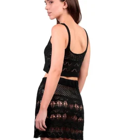 ADMAS Strand gehaakte top en slip rokje Total Look black Outlet