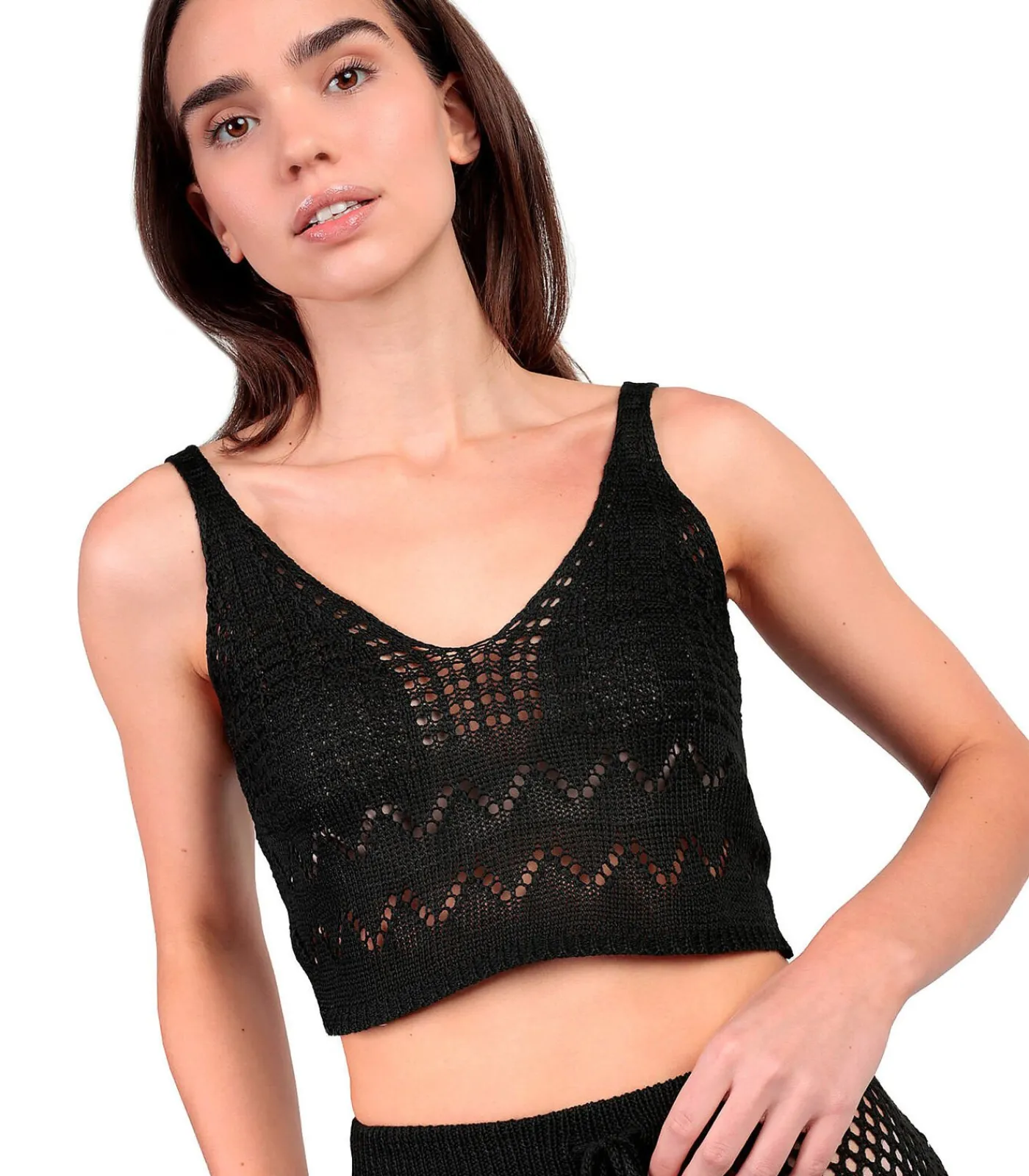ADMAS Strand gehaakte top en slip rokje Total Look black Outlet