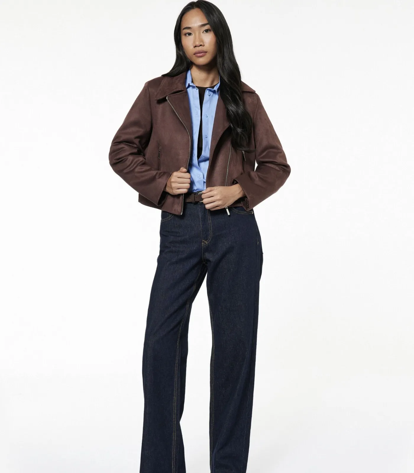 Koton Suède Crop Jasje Lang Bruin brown
