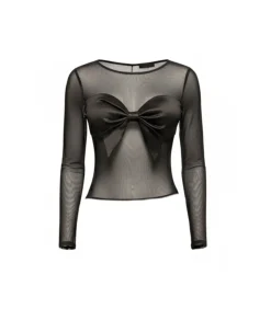 Goddiva Tanktop “Nude Mesh Sleeveless Taffeta Bow Top” black