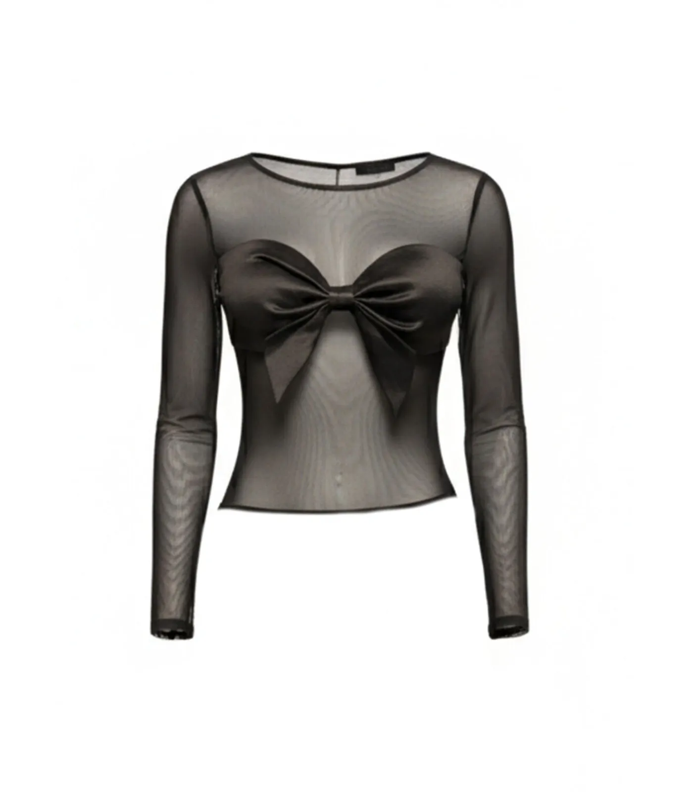 Goddiva Tanktop “Nude Mesh Sleeveless Taffeta Bow Top” black