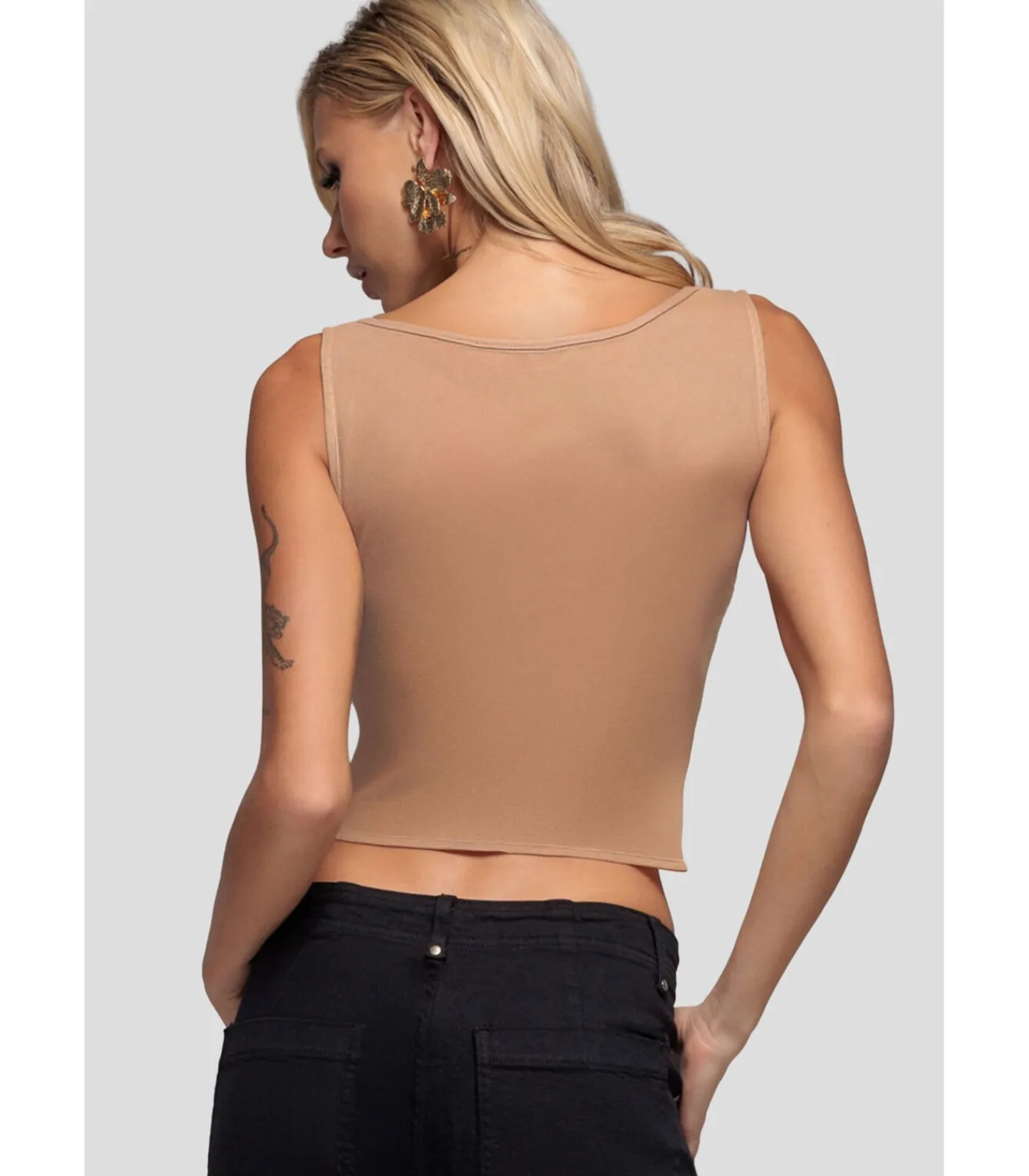 Goddiva Tanktop “Nude Mesh Sleeveless Taffeta Bow Top” black