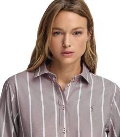 Polo Club -roze gestreept hemd met relaxed fit en Rigby Go-logo taupe Clearance