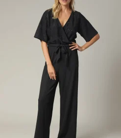 Deeluxe TAYLA - Zwarte crossover-jumpsuit voor dames met mooie mesh black