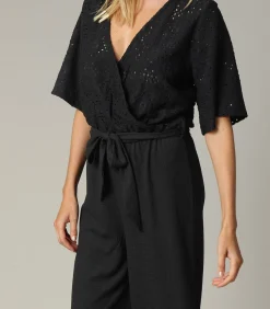 Deeluxe TAYLA - Zwarte crossover-jumpsuit voor dames met mooie mesh black