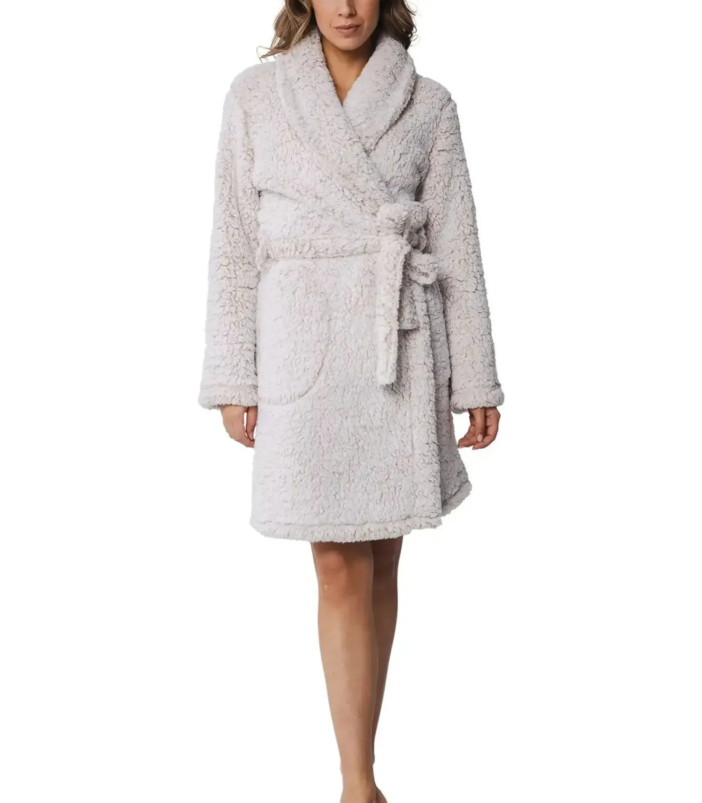 Pastunette Teddy dames badjas Fleece - 100Cm - Warme winter ochtendjas met sjaalkraag blue Online