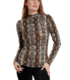 ADMAS Top met lange mouwen en opstaande kraag Serpiente beige Online