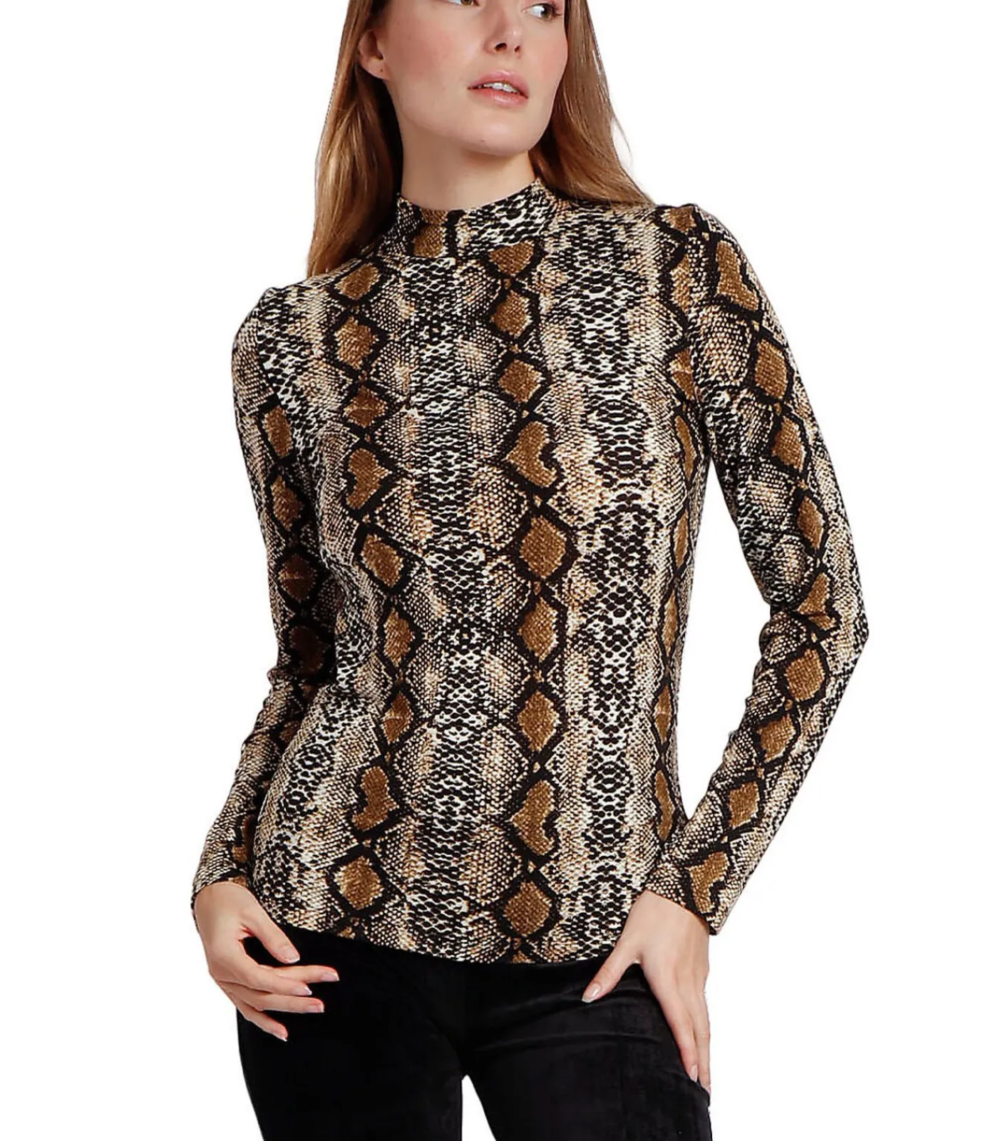 ADMAS Top met lange mouwen en opstaande kraag Serpiente beige Online