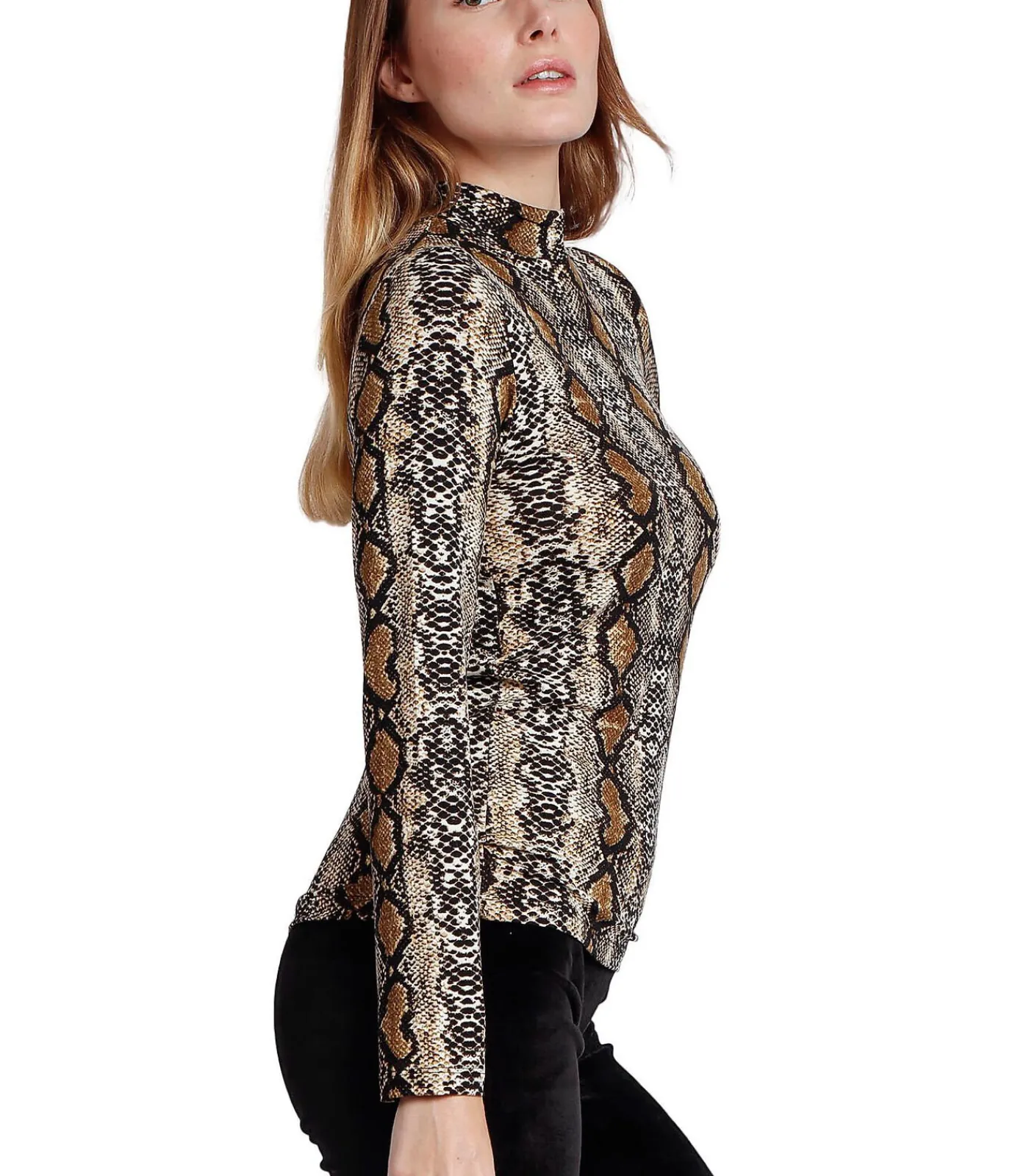 ADMAS Top met lange mouwen en opstaande kraag Serpiente beige Online