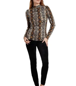 ADMAS Top met lange mouwen en opstaande kraag Serpiente beige Online