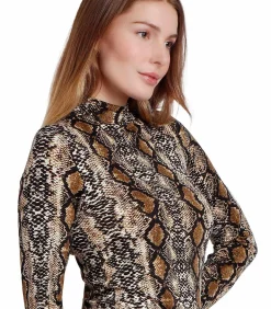 ADMAS Top met lange mouwen en opstaande kraag Serpiente beige Online