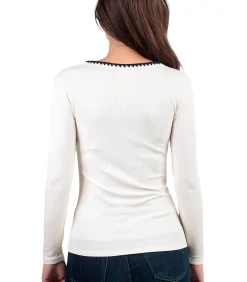 ADMAS Top met lange mouwen en ronde hals Canale Contraste white Outlet