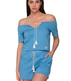 LUNA Top met slipe mouwen GRACE blue Outlet