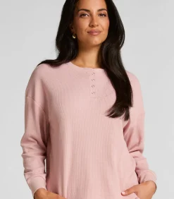Hunkemöller Top van wafelstof Henley pink Clearance