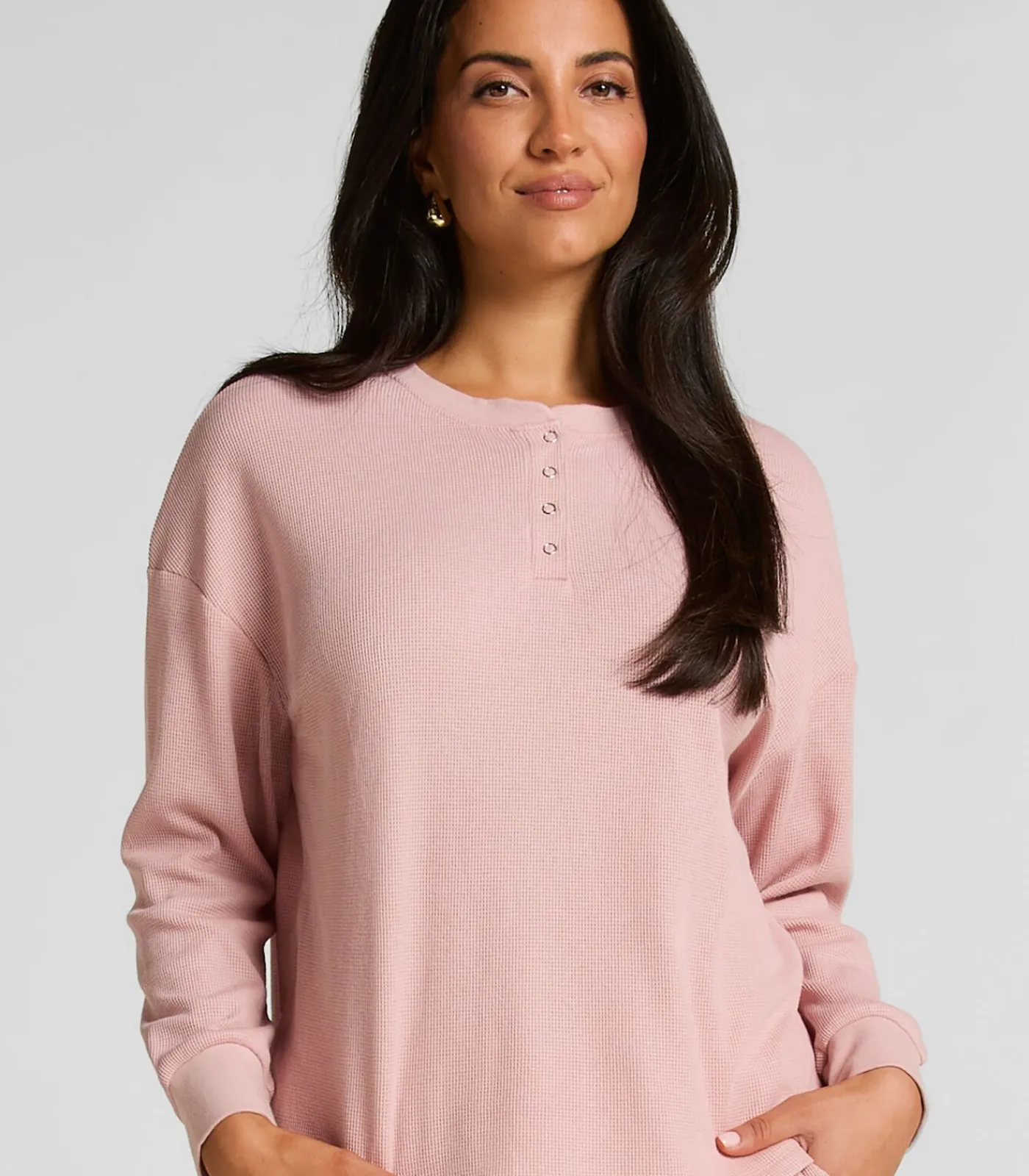 Hunkemöller Top van wafelstof Henley pink Clearance