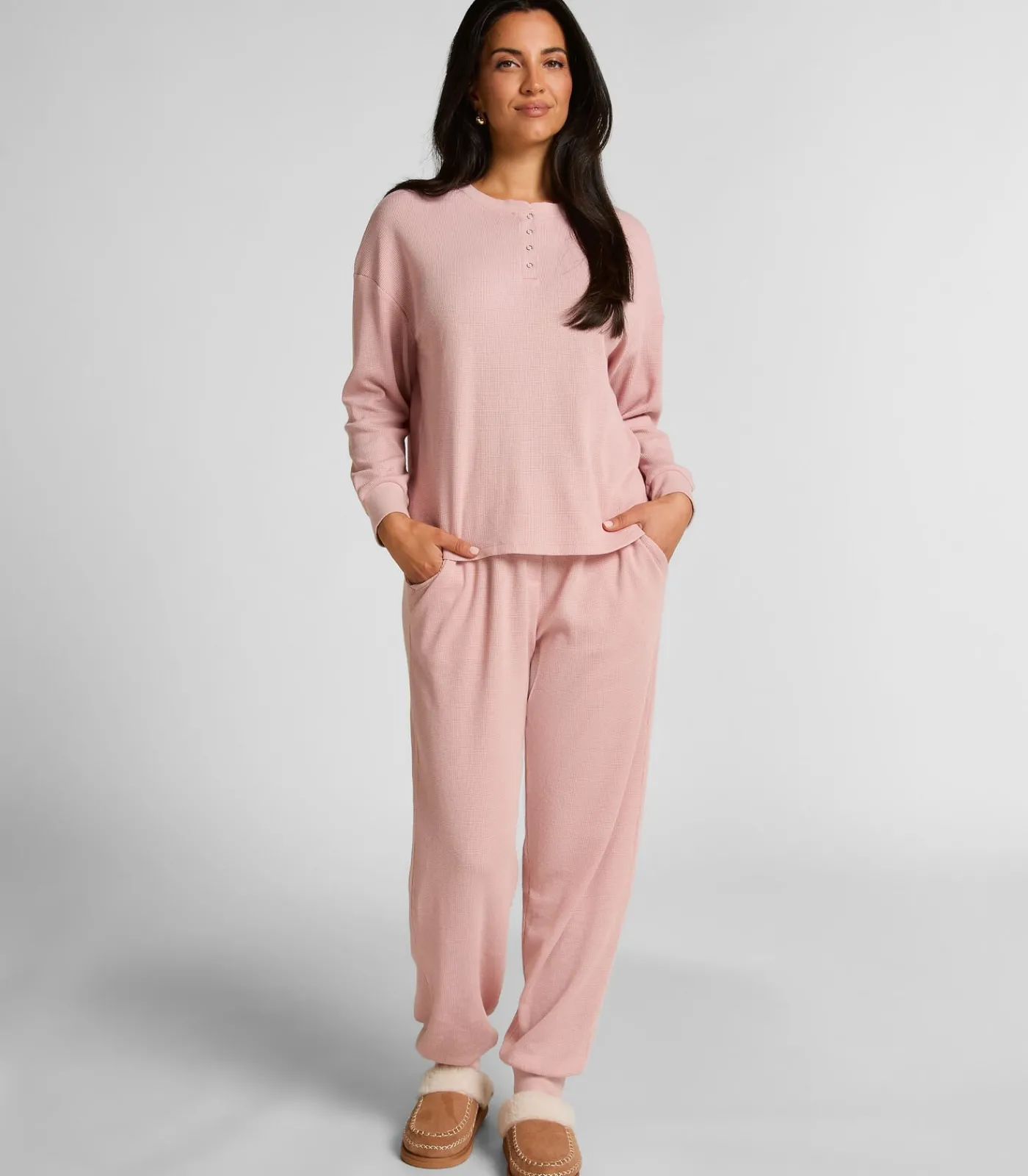 Hunkemöller Top van wafelstof Henley pink Clearance