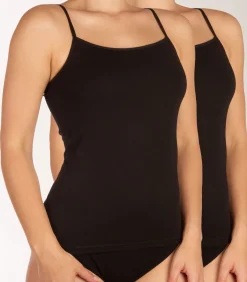 Bamboo basics topje 2 pack seamless knitted spaghetti top black Online