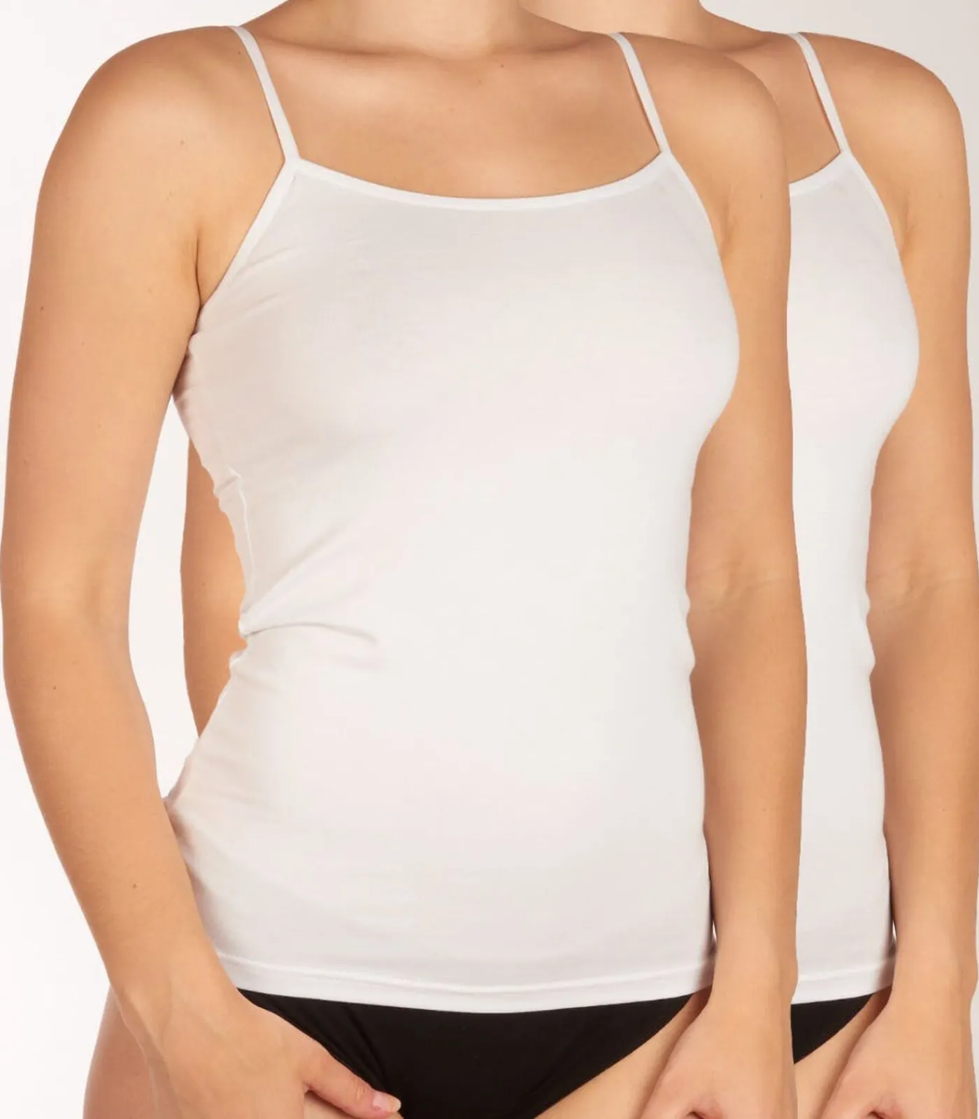 Bamboo basics topje 2 pack seamless knitted spaghetti top white